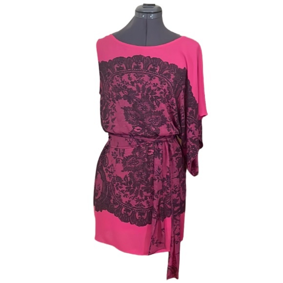 BCBGMaxAzria Leia Begonia Combo Pink and Black One Shoulder Dress Size XXS - Picture 3 of 16